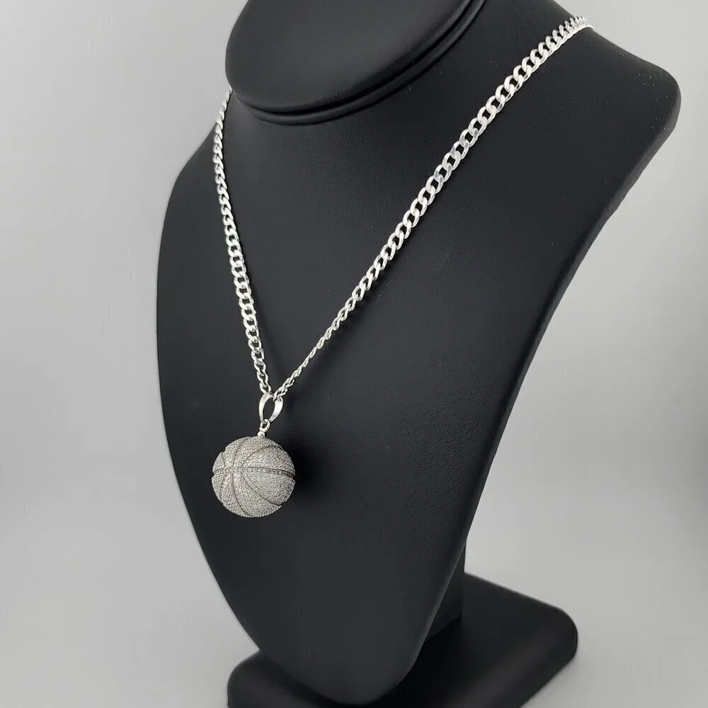 Brand New Sterling Silver 925 BasketBall Necklace